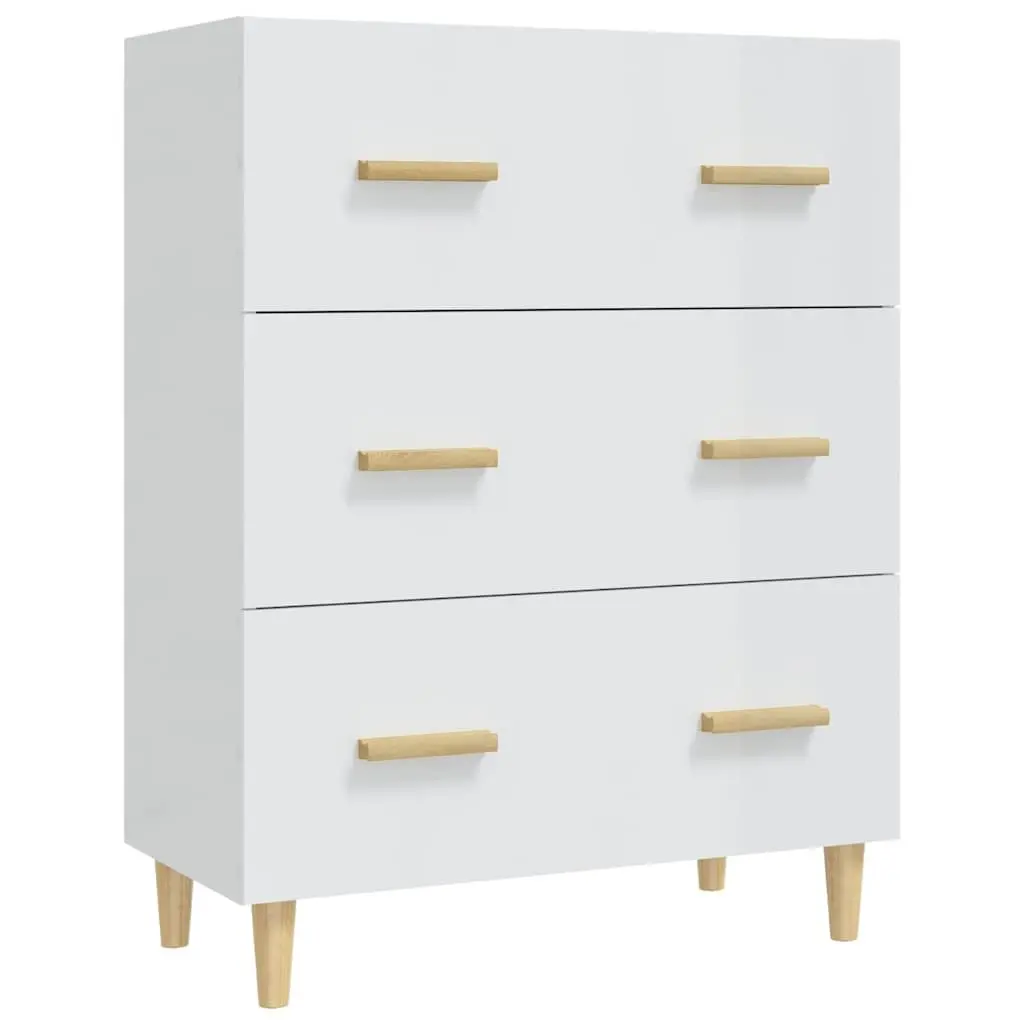 Sideboard Cabinet High Gloss White 70x34x90cm with 3 Drawers