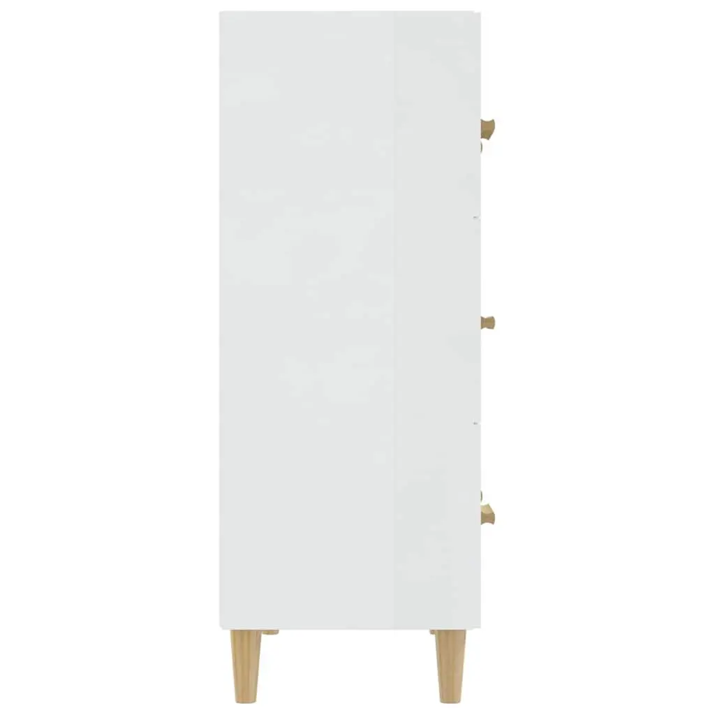 Sideboard Cabinet High Gloss White 70x34x90cm with 3 Drawers