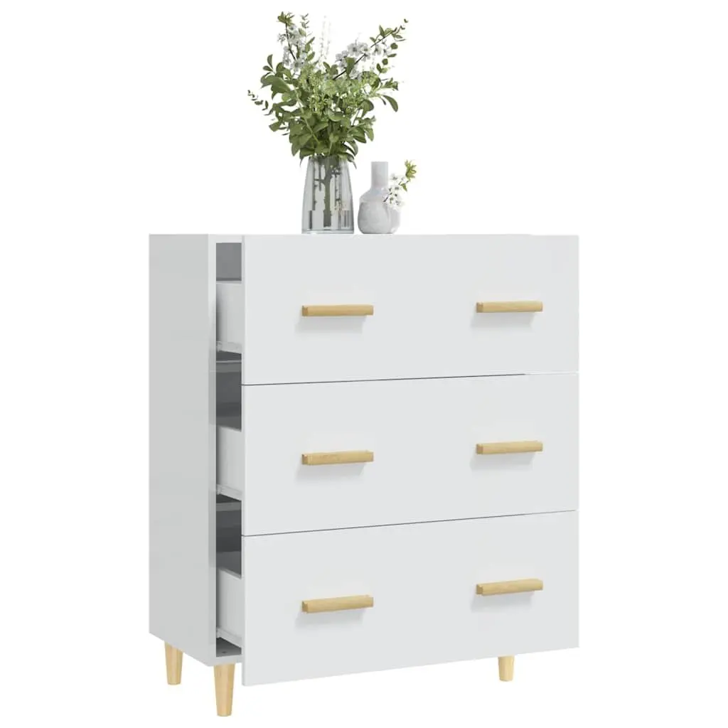 Sideboard Cabinet High Gloss White 70x34x90cm with 3 Drawers