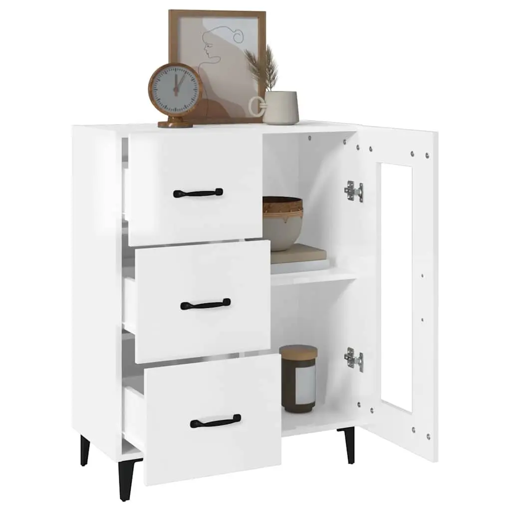 Sideboard High Gloss White Storage Cabinet Engineered Wood 69.5x34x90 cm