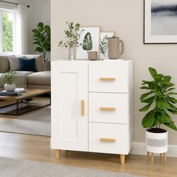White High Gloss Sideboard Storage Cabinet Living Room Furniture Engineered Wood