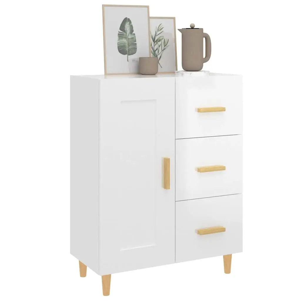 Sideboard High Gloss White Engineered Wood Storage Cabinet Living Room Furniture