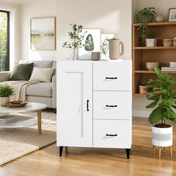 White Sideboard Cabinet Storage Buffet Engineered Wood Living Room Display