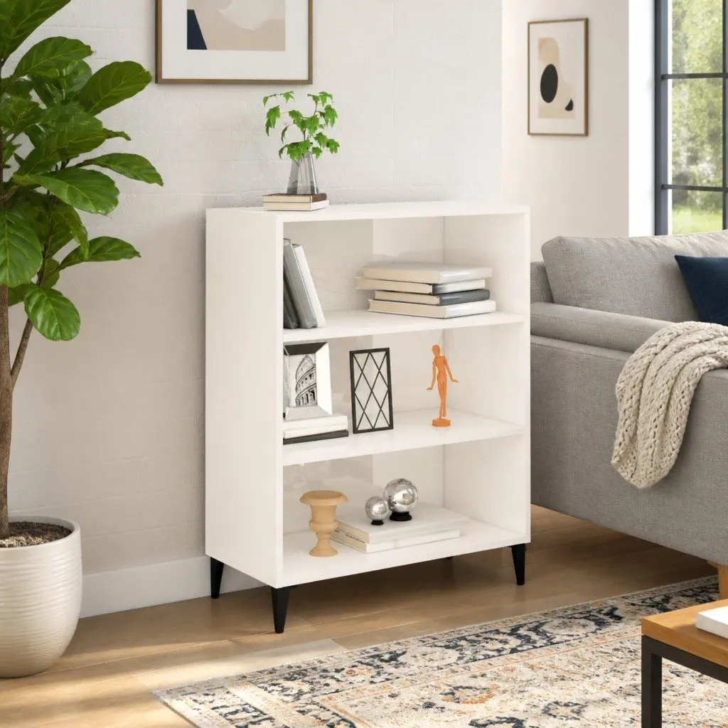 Sideboard High Gloss White Storage Cabinet Engineered Wood 69.5x32.5x90cm