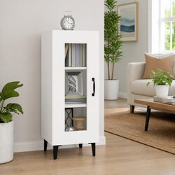 Sideboard White 34.5x34x90 cm Storage Cabinet Metal Legs Compact Living Room