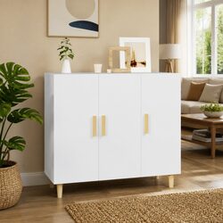 Sideboard White 90x34x80 cm Storage Cabinet with 3 Doors Buffet Furniture