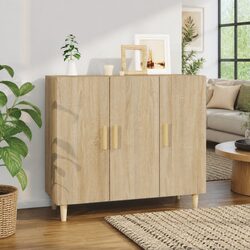 Sideboard Storage Cabinet Brown 90x34x80 cm 3-Door Buffet Furniture
