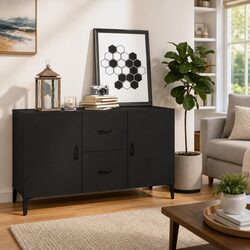 Sideboard Cabinet Black Storage Furniture 2 Doors 2 Drawers Buffet Organiser