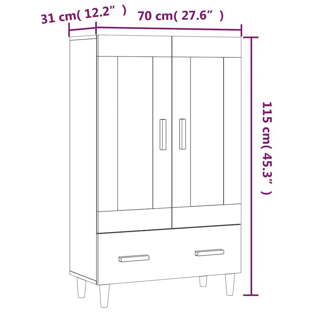 Sideboard Highboard Storage Cabinet Engineered Wood Black 70x31x115cm