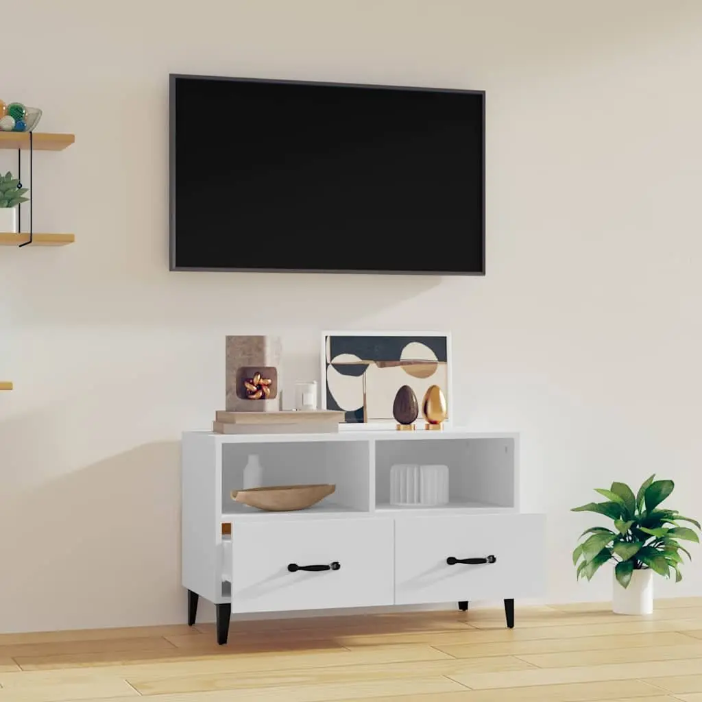 TV Cabinet Engineered Wood Storage Drawers White 80 x 36 x 50 cm