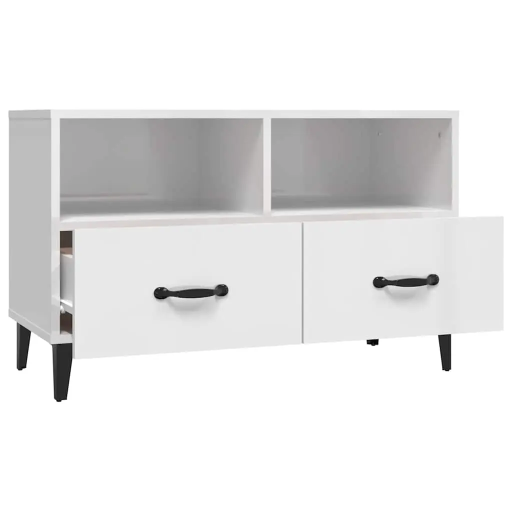 TV Cabinet High Gloss White Media Unit Engineered Wood Storage Drawers 80 x 36 x 50 cm