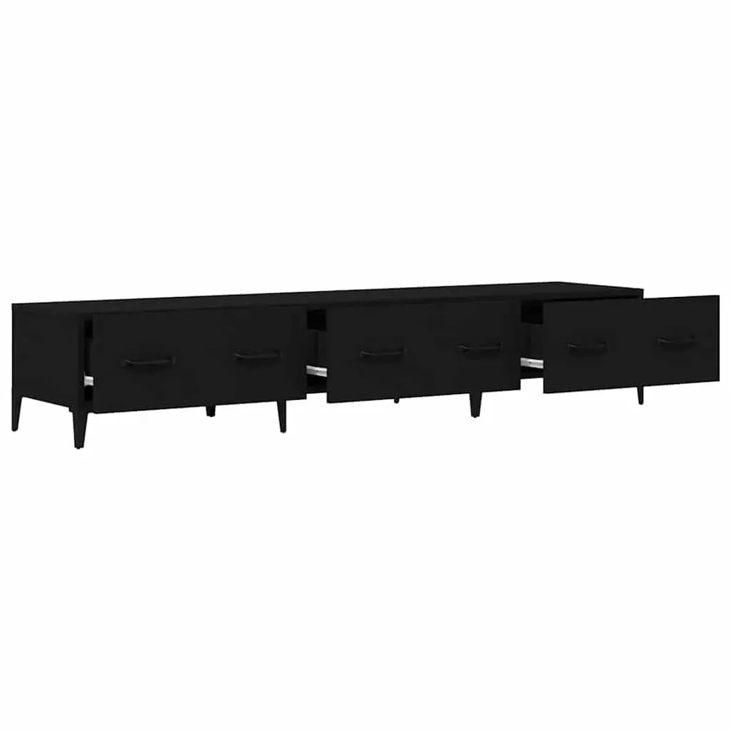 TV Cabinet Engineered Wood Black Media Unit Living Room Storage Furniture