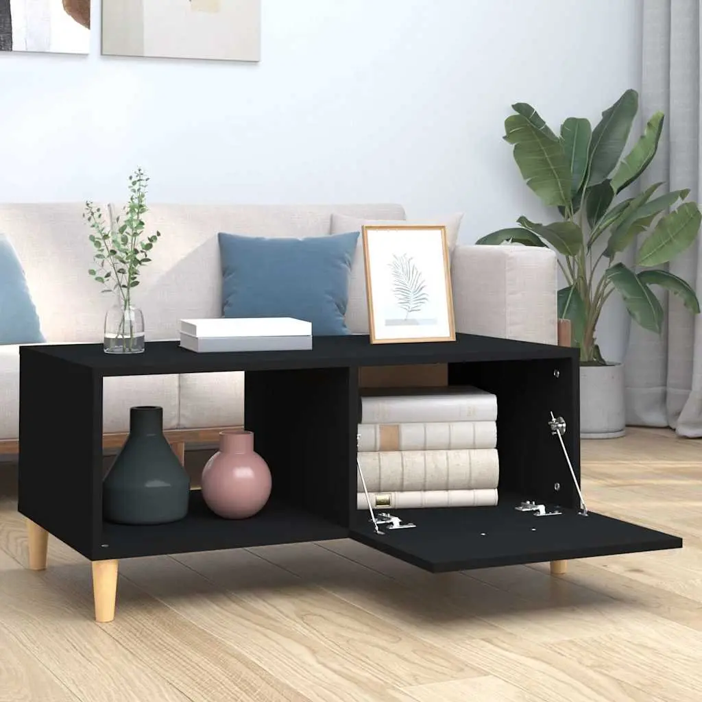 Coffee Table Black Storage Compartments Engineered Wood Modern Accent Furniture