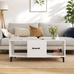 Coffee Table White 102x50x40 cm Storage Compartments Minimalist Design Accent
