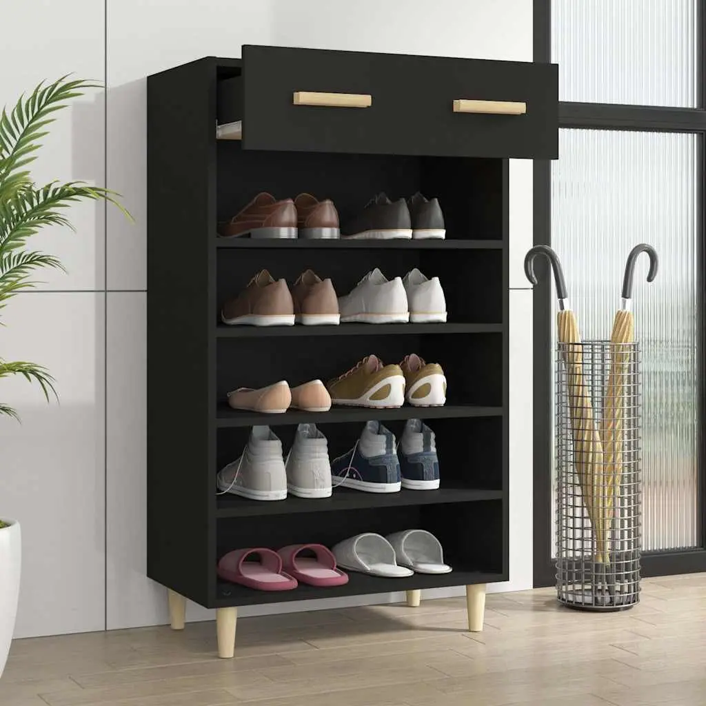 Shoe Cabinet Black 60x35x105cm 5 Compartments Drawer Storage Organiser