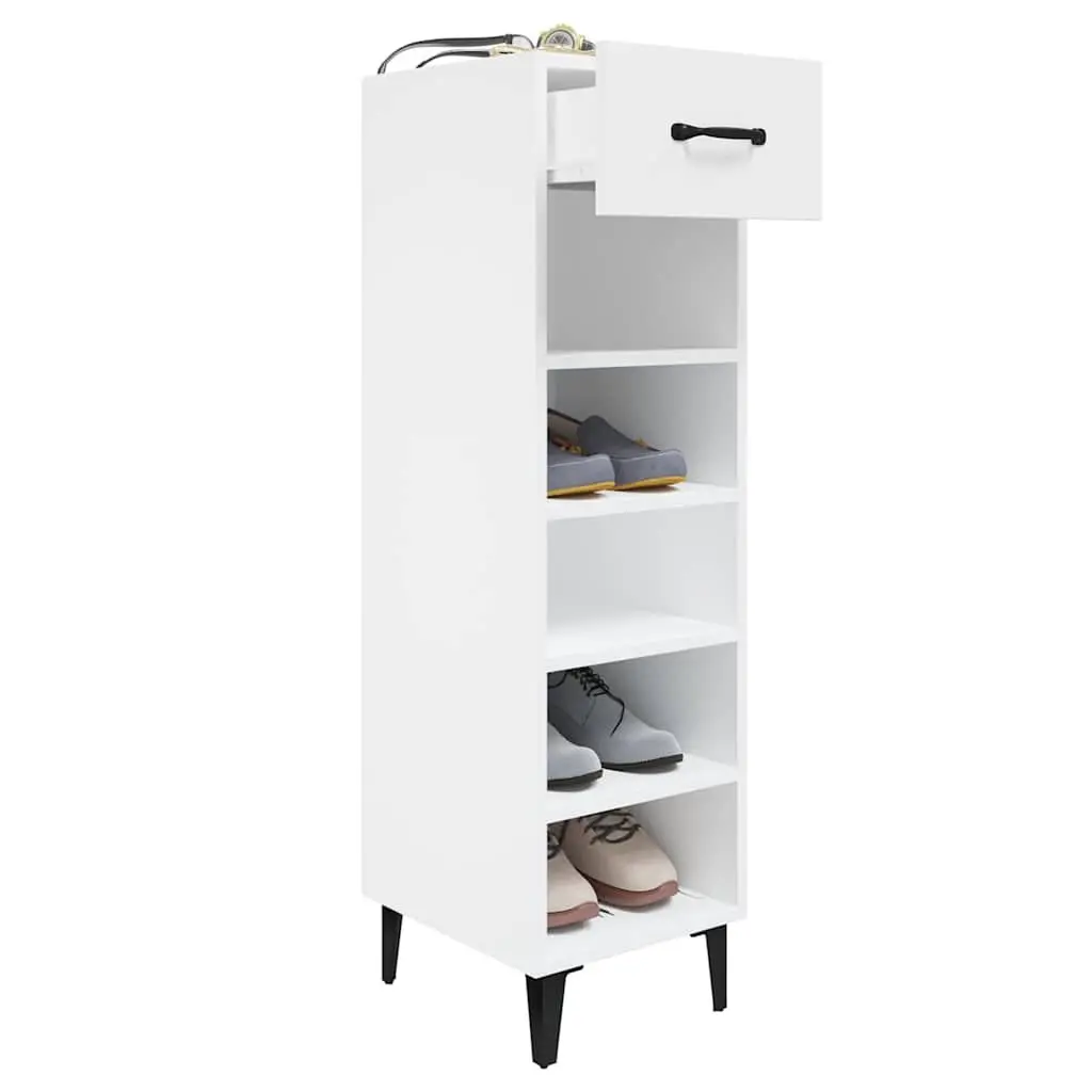 Shoe Cabinet High Gloss White Storage Organiser Shelves Drawer 30W x 35D x 105H cm