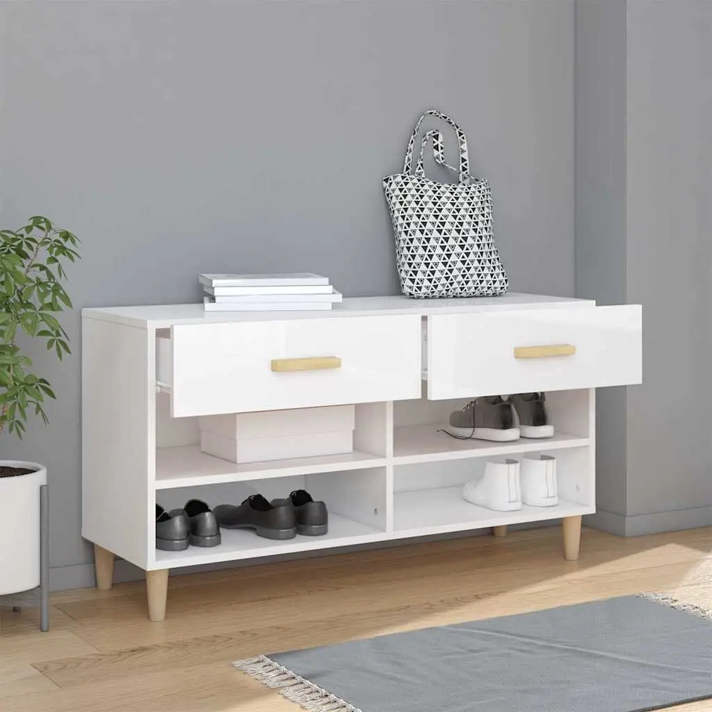 Shoe Cabinet High Gloss White Storage Organiser with Drawers and Compartments