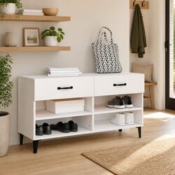 White Shoe Cabinet Storage Organiser 2 Drawers 4 Compartments Engineered Wood