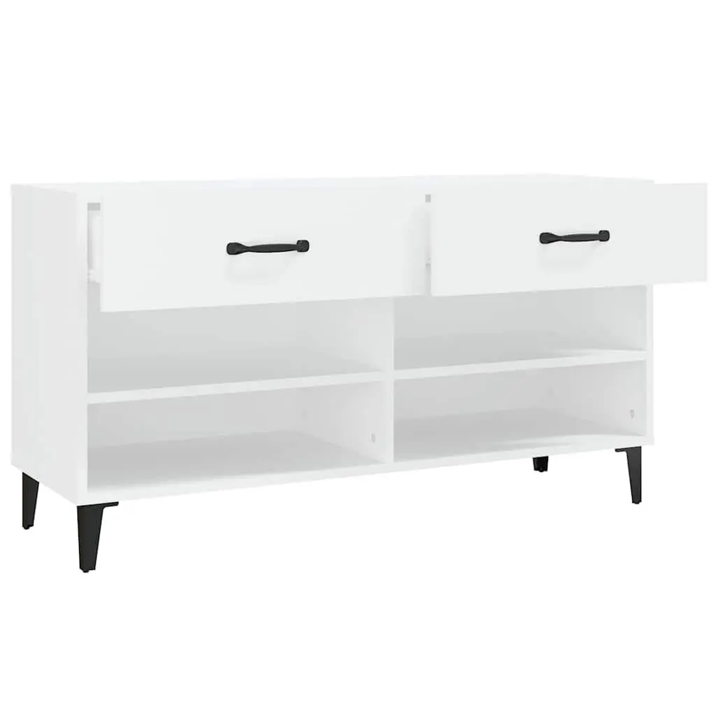 Shoe Cabinet Storage Organiser 2 Drawers 4 Compartments White Engineered Wood