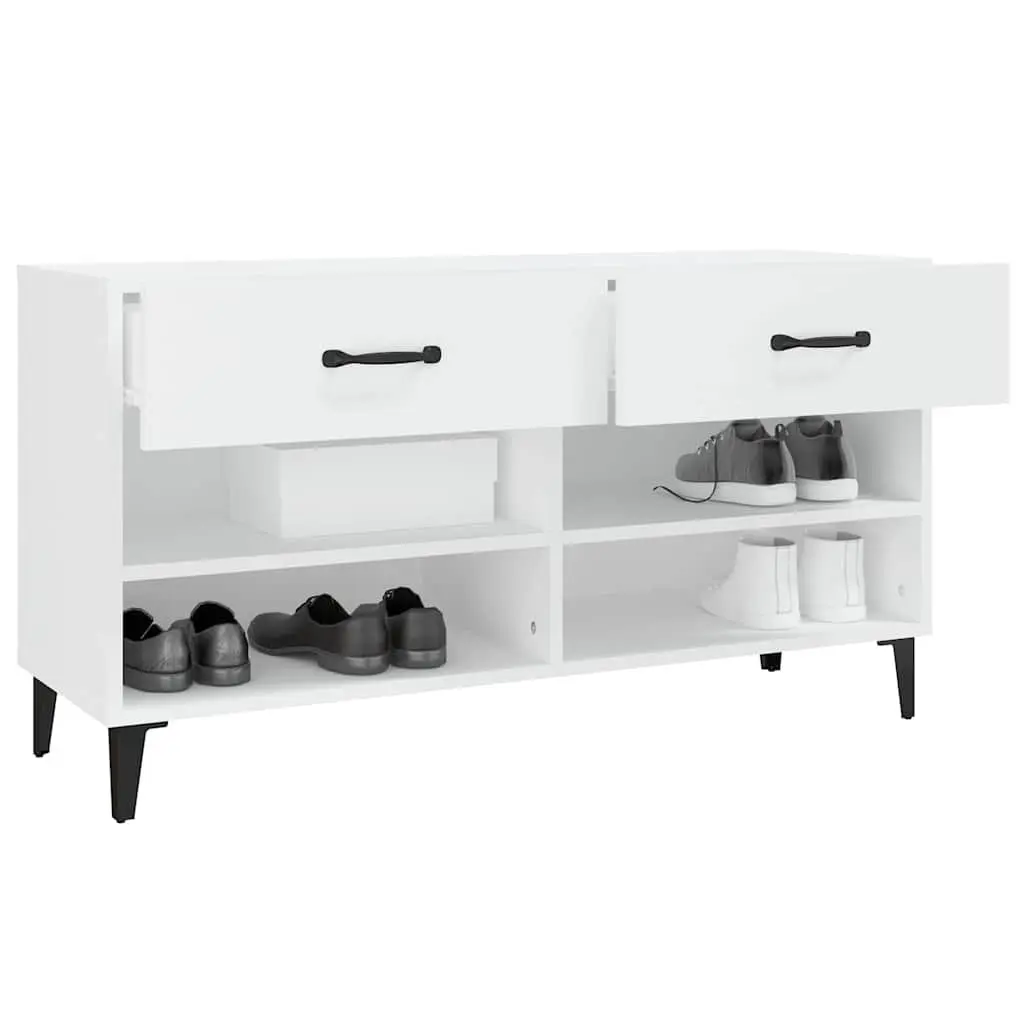 Shoe Cabinet Storage Organiser 2 Drawers 4 Compartments White Engineered Wood