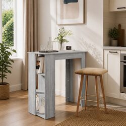 Bar Table with Storage Shelves Grey Compact Kitchen Dining Room Furniture
