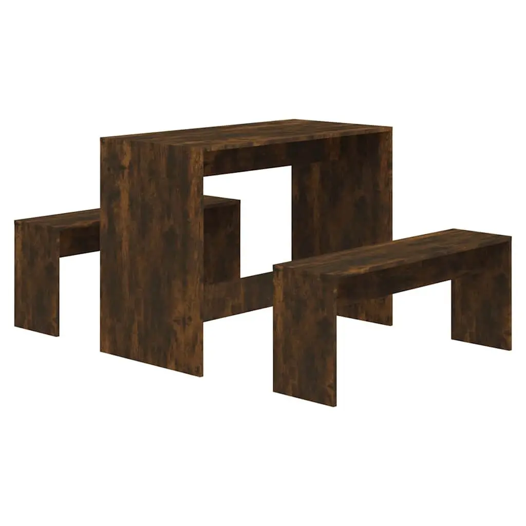 3 Piece Dining Set with Benches Modern Kitchen Table Chair Furniture Brown