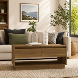 Coffee Table Brown Oak with Drawers Storage Living Room Furniture 102.5x55x44 cm