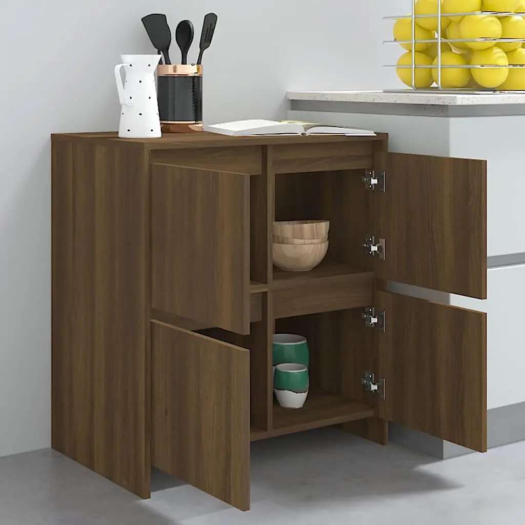 Sideboard with 4 Doors Minimalist Brown Oak Storage Cabinet 70x41x75cm