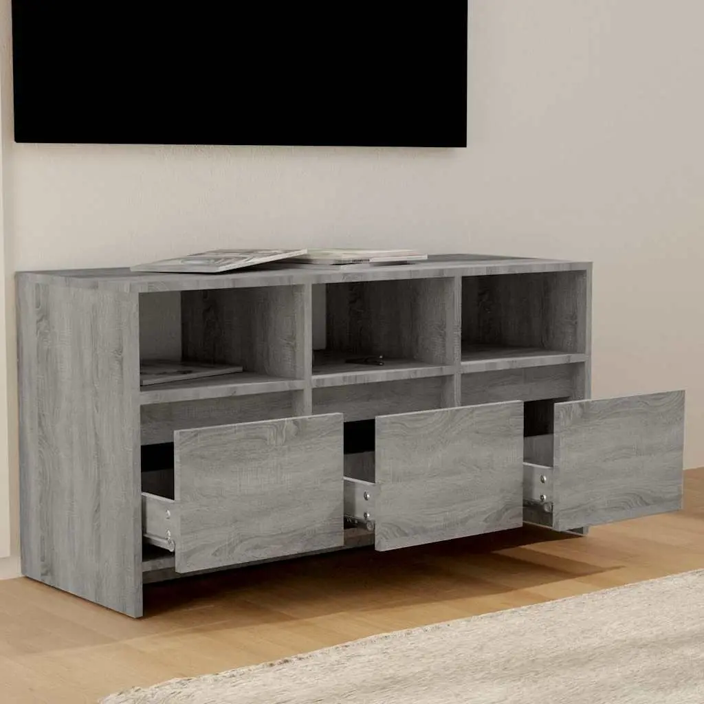 TV Cabinet Grey 102x37.5x52.5cm Lowboard with Drawers for Living Room Storage