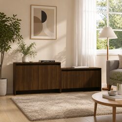 TV Cabinet 146.5cm Brown Engineered Wood Lowboard Storage Unit with 4 Doors