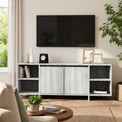 TV Cabinet Grey Living Room Storage Unit with Doors Shelves Organiser 130cm