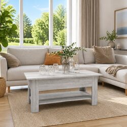 Coffee Table Modern Two-Tier Grey Accent Table with Storage Shelf Living Room