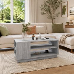 Coffee Table Grey Sonoma Modern Design Living Room Storage Shelves Accent