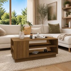 Coffee Table Modern Design Brown Storage Shelves Living Room Accent Furniture