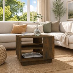 Coffee Table Brown Engineered Wood Modern Living Room Accent Storage Shelves