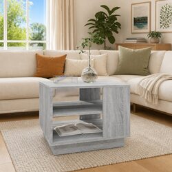 Coffee Table Grey Square Modern Living Room Furniture with Storage Shelves