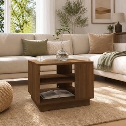 Coffee Table Brown Oak Design Modern Living Room Storage Shelves Centre Table
