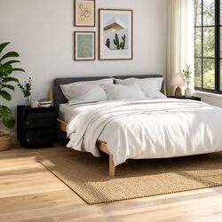 Bedside Cabinets 2 pcs Black Storage Side Tables Modern Bedroom Furniture