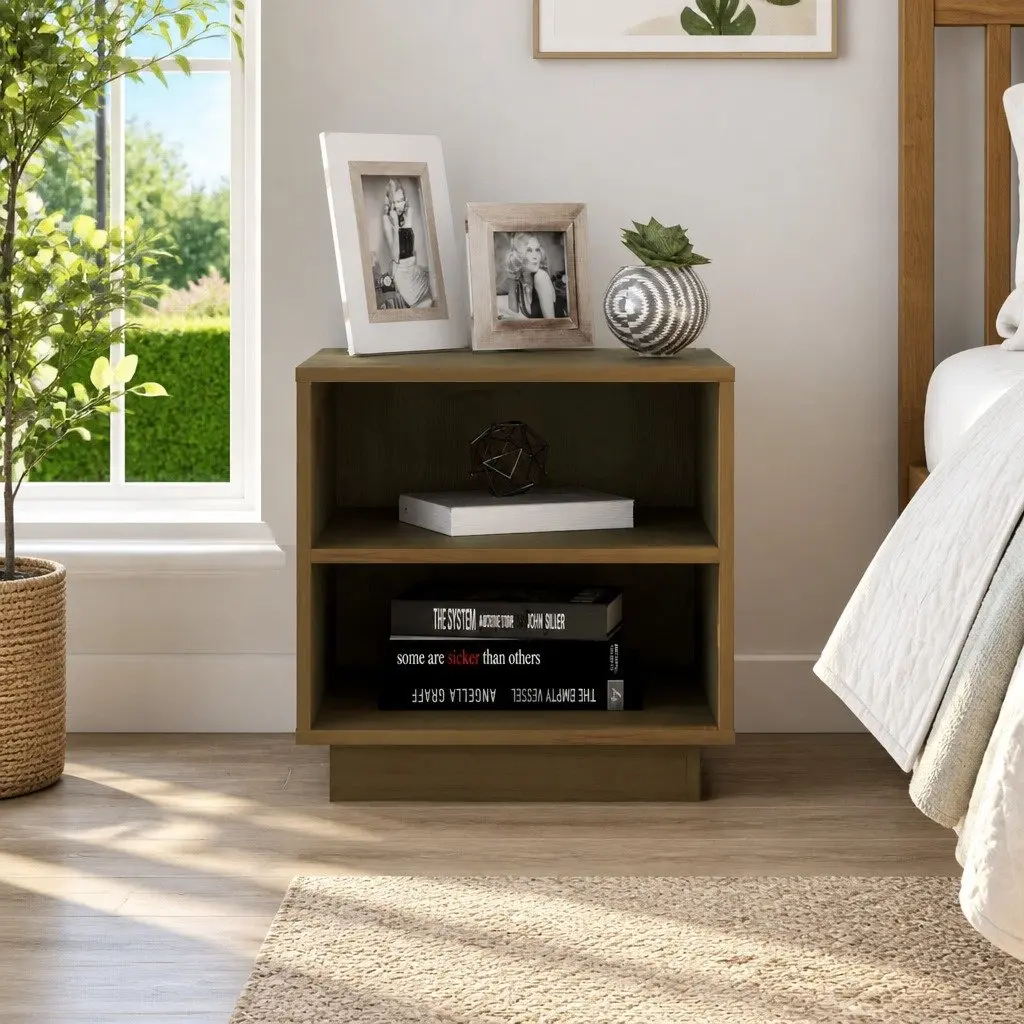 Wooden Bedside Cabinet Brown Compact Storage Organizer for Bedroom