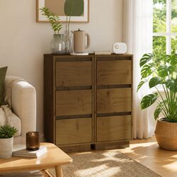Solid Wood Sideboard Cabinet Honey Brown Storage Furniture Living Room Decor