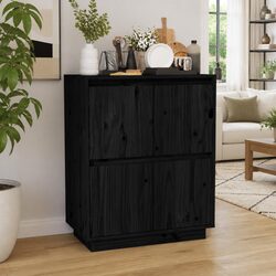 Wooden Sideboard Storage Cabinet 4 Doors Floating Feet Black Buffet Cupboard