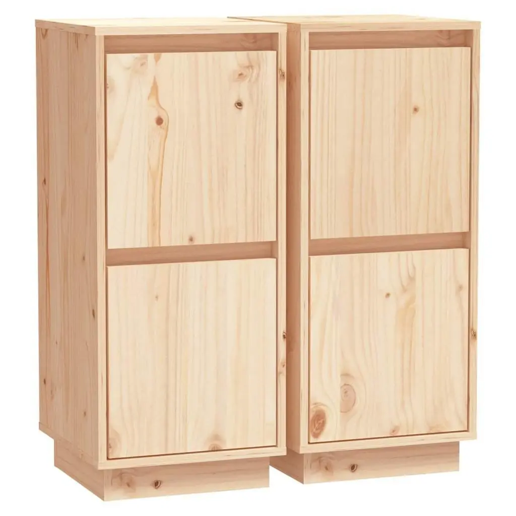 Sideboard Cabinet Solid Wood Pine 2 Doors Storage Furniture Set Brown