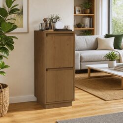 Wooden Sideboard Storage Cabinet 2 Door Pine Wood Furniture Brown Buffet