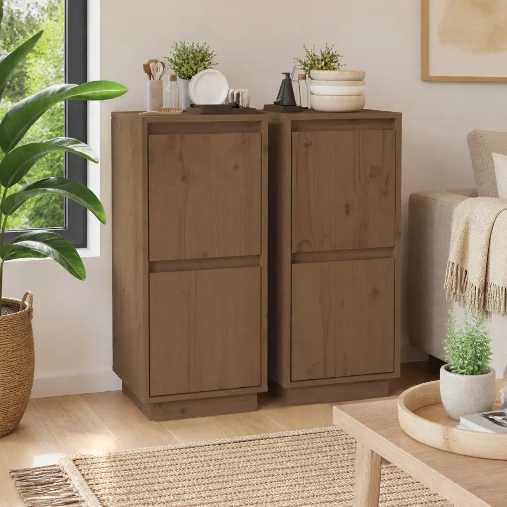 Solid Wood Sideboard Cabinet 2-Door Storage Unit Honey Brown