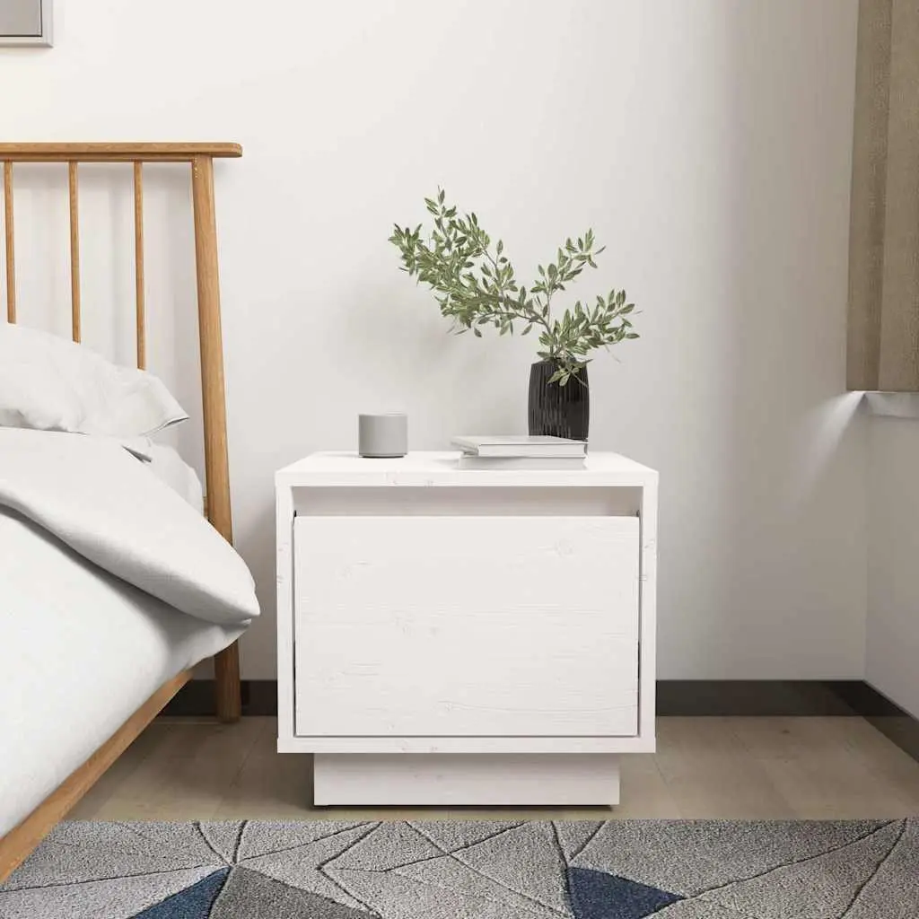 Bedside Cabinets Solid Pinewood 35x34x32 cm White 2 Piece Storage Nightstand
