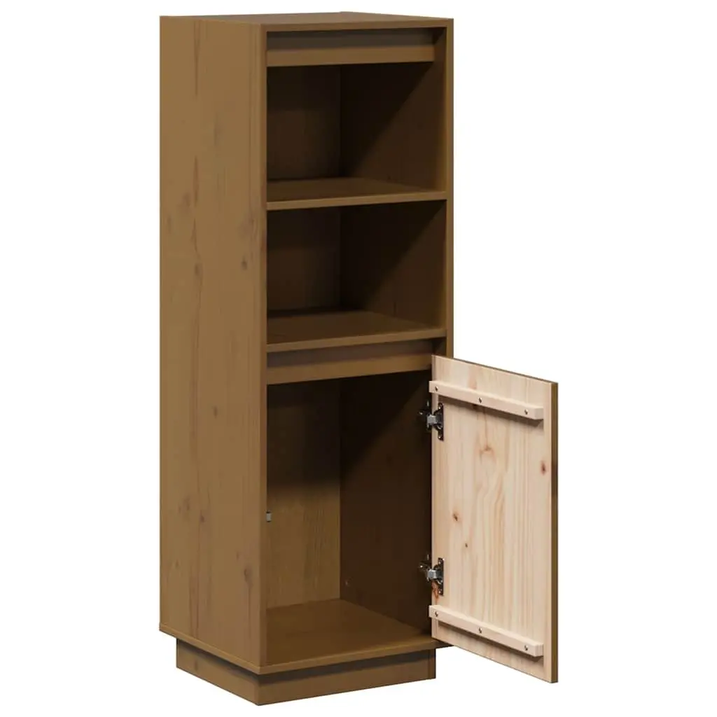 Highboard Solid Wood Storage Cabinet Brown with Open Shelf and Enclosed Compartment 37W x 34D x 110H cm