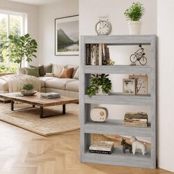 Book Cabinet Room Divider Grey 80x30x135cm Wooden Shelving Storage Bookcase