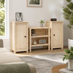 Solid Wood Sideboards 2 pcs Brown Storage Cabinet Cupboard Furniture Living Room