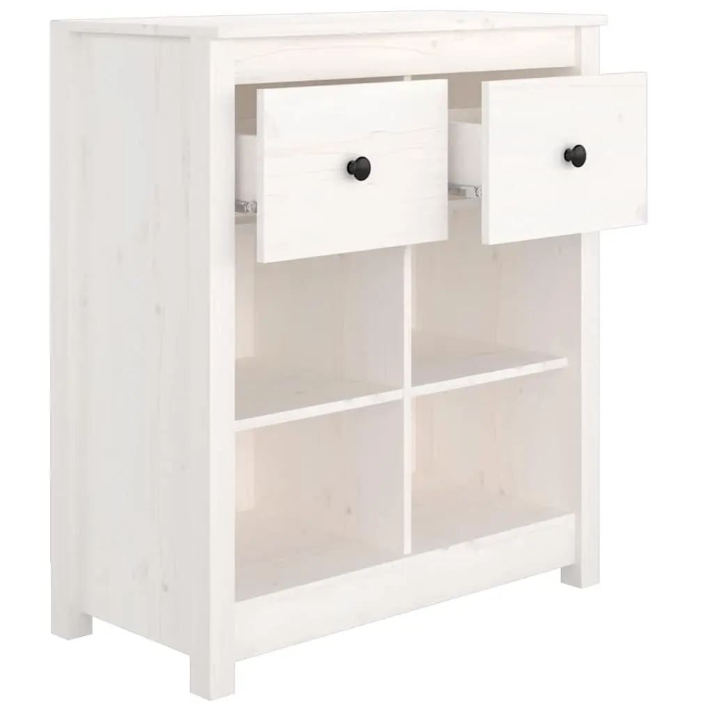 Sideboard White Solid Pine Wood 70x35x80 cm 2 Drawers 4 Compartments