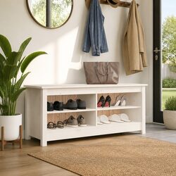 Shoe Bench White 110x38x45.5 cm Solid Pine Wood Storage Cabinet with Seating Top